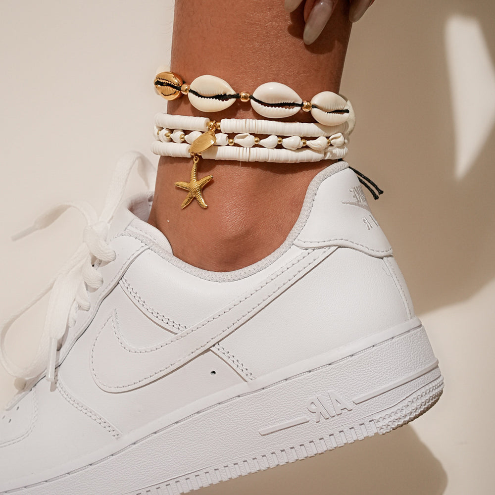 Stackable anklet set wholesale - european & american style, alloy geometric beaded anklets for women, unique heart & cross charms jewelry