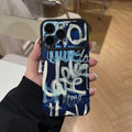 Niche art graffiti mobile phone case suitable for iphone16 anti-fall apple 17promax blue background and white lettering soft case