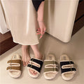 Winter warm lamb wool thick sole furry slippers women's outwear 2024autumnew arrival one strap fleece-lined cotton slippers