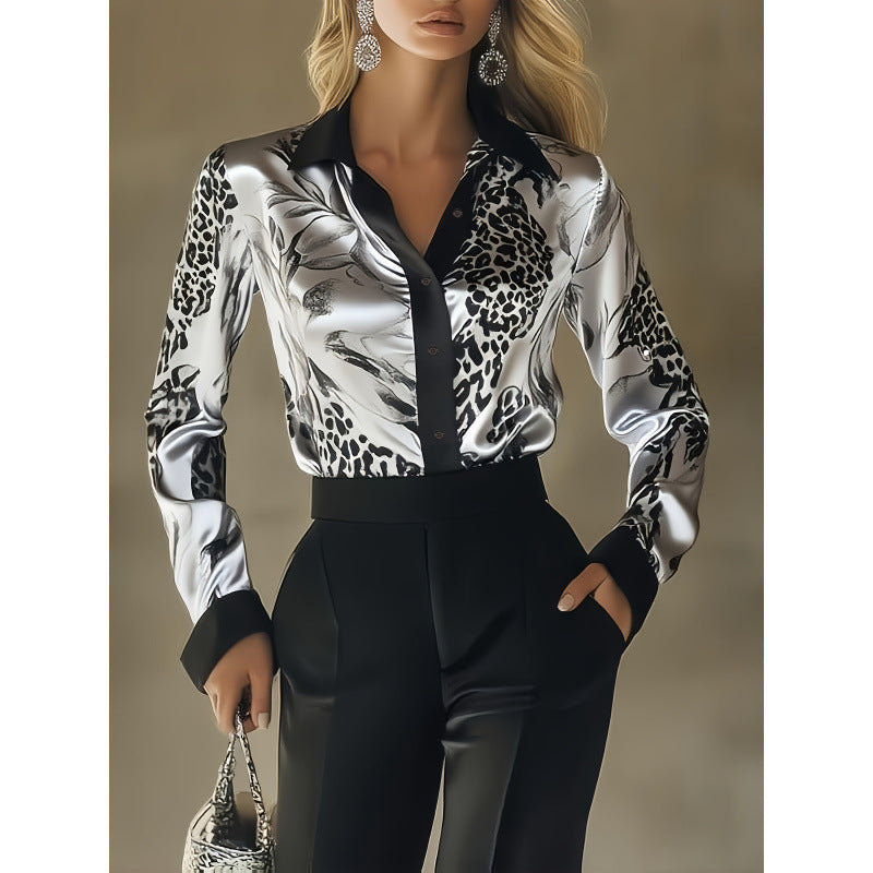 Wish bestseller: autumn new arrival - satin printed long sleeve shirt for independent stores