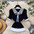 Gentle wind doll collar bowsknitting shirt for women summercasualcasualcontrast colorsweeteasiest for matcheleganttops