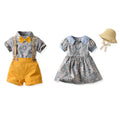 European and american style boys' outfit set: short-sleeve printed shirt, overalls, bow tie - beach-themed cross-border children's wear wholesale