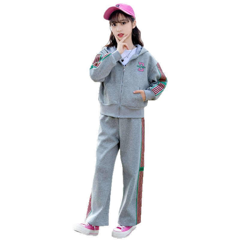 new spring/autumn casual outfit for girls - stylish two-piece set for students, autumn collection kids' outerwear