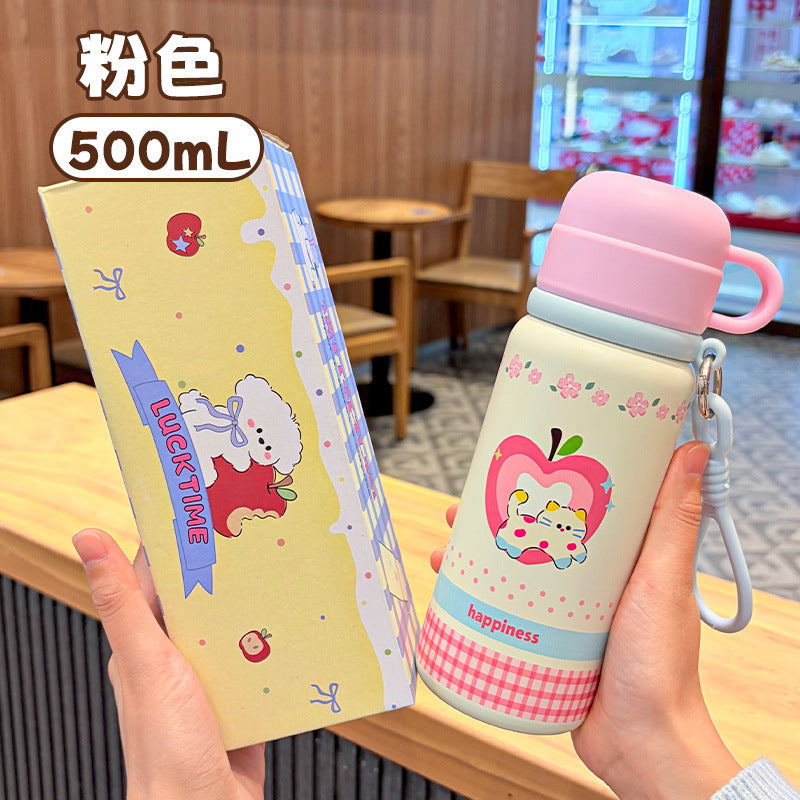 Cute pet kids thermos cup 316 stainless steel high-looking bowl lid three-drink large-capacity straw water cup wholesale