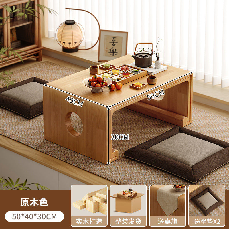 Solid wood bay window cabinet storage locker household balcony renovation window sill antique bookshelf Japanese dust-proof bookcase