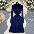 Inner wear sweater skirt with coat autumretro lapel waist slimming lookelegantlong sleevesknittingdress