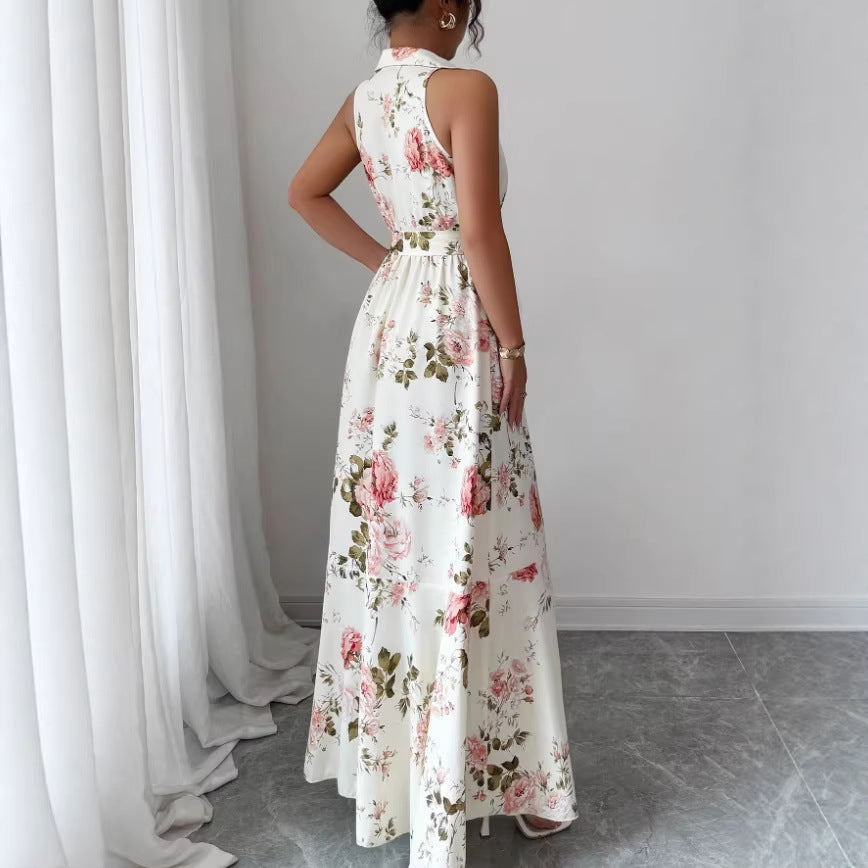 Amazon independent station export long skirt  summer new european and american cross-border women's printed sleeveless dress