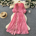 European and american style high-end women's autumn dress with ruffle trim, loose fit, and elegant flared skirt