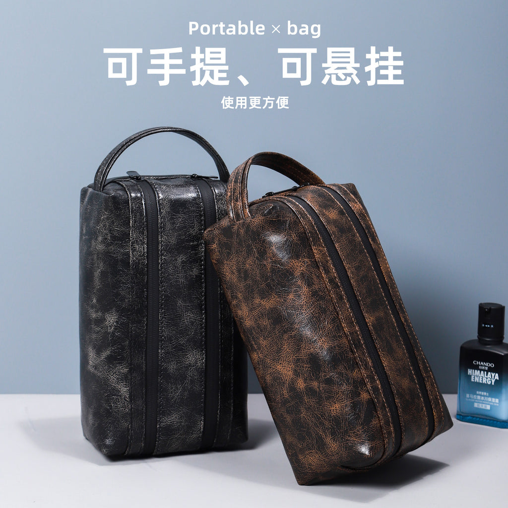 PU leather cosmetic bag men portable wash travel large capacity waterproof skin care clothing cosmetics hanging storage bag