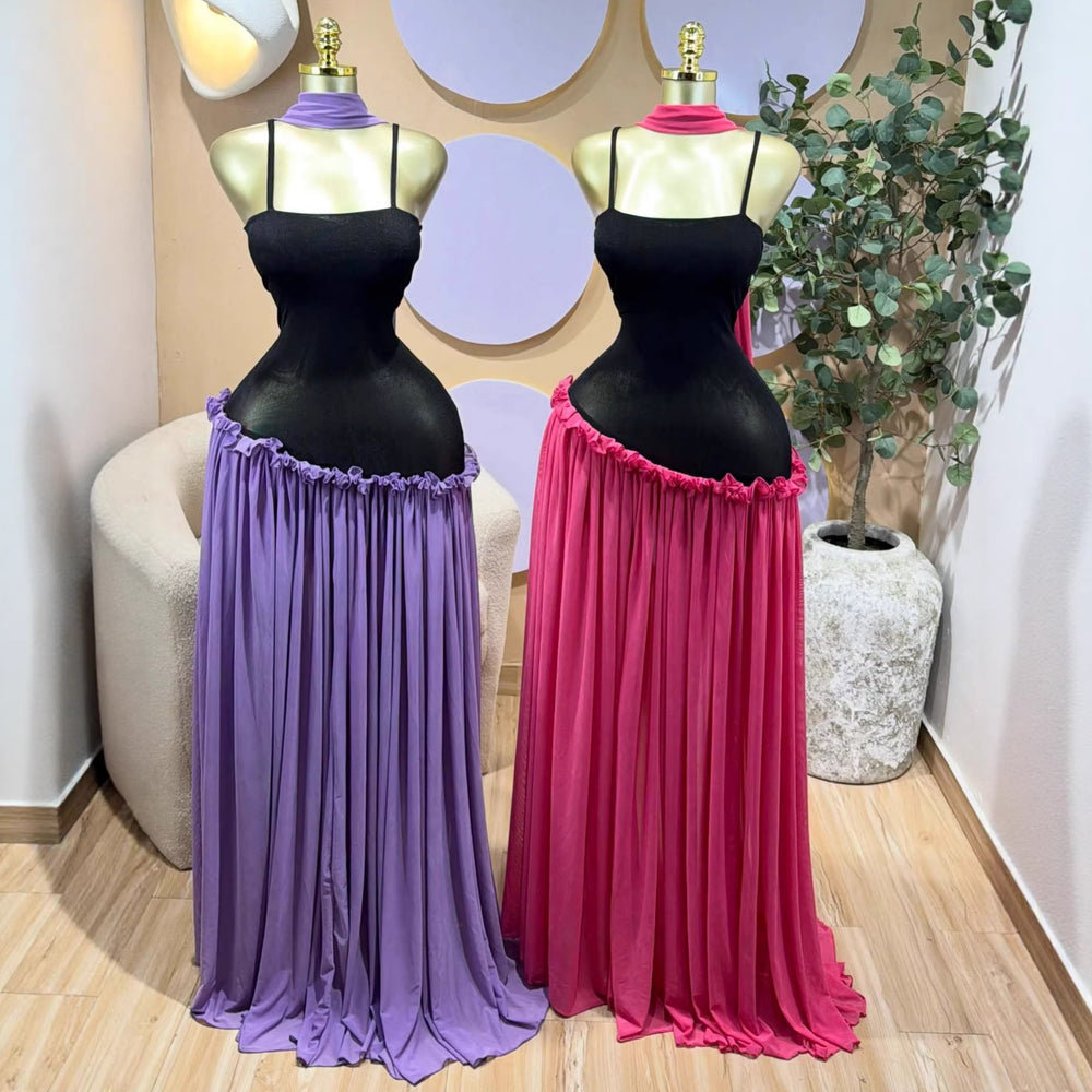 Fashion cross-border women's clothing  summer new sexyeleganttube top fungus edge pleated long suspender dress