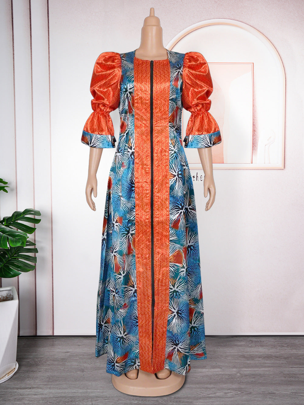 African print maxi dress robe -  hot seller, plus size, loose fit, zip-up cardigan dress