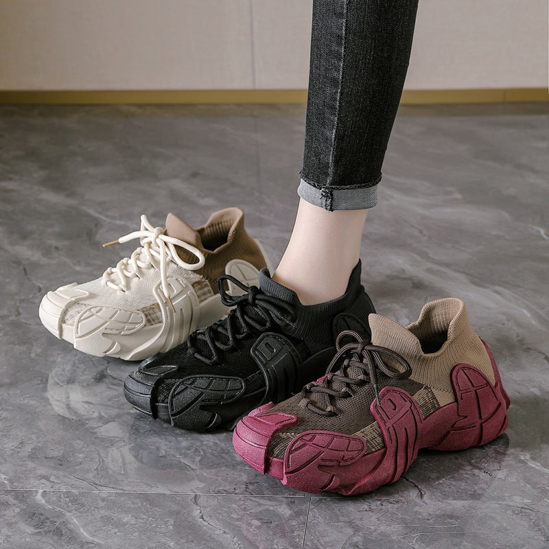 2025 spring/autumn new flyknit women's sock sneakers - slip-on, trendy, breathable, coconut style athletic casual shoes