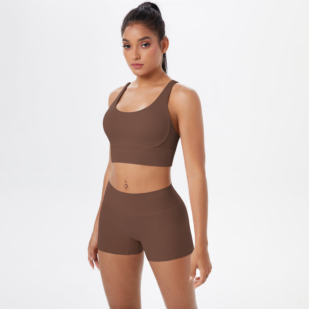 New arrival: barely-there brushed nylon yoga set - criss-cross back sports bra & quick-dry, figure-hugging, butt-lifting workout outfit