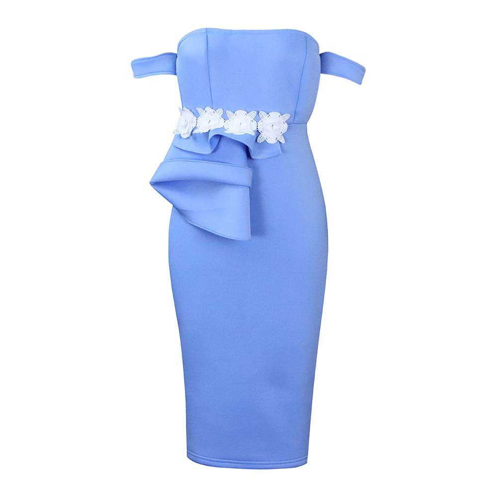D256 banquet dress  summer new arrival: elegant, sexy, strapless, off-the-shoulder, socialite-style, cross-border fashion dress (us/eu)