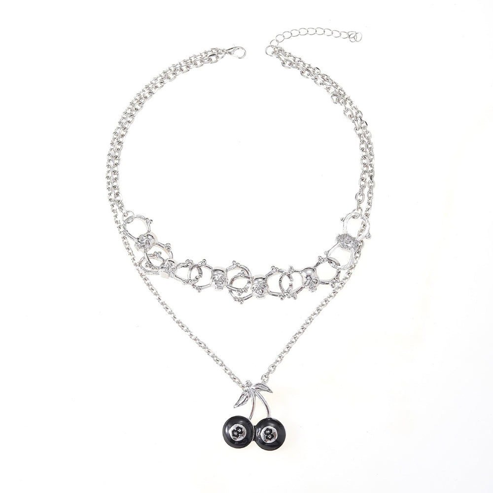 Wholesale necklace accessories: european & american cross-border jewelry - minimalist black cherry & billiard ball pendants, skull necklaces