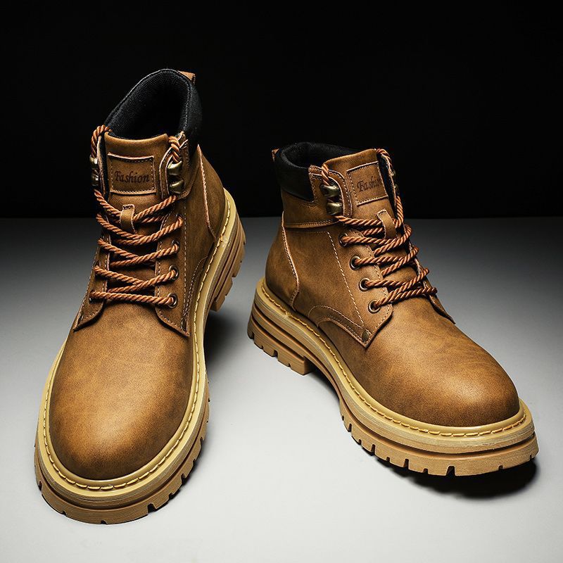 2025winternew arrivalhigh-top bootsmentrendyeasiest for matchthick solecasual leather shoesworkwear sneakerstrendy shoes for men