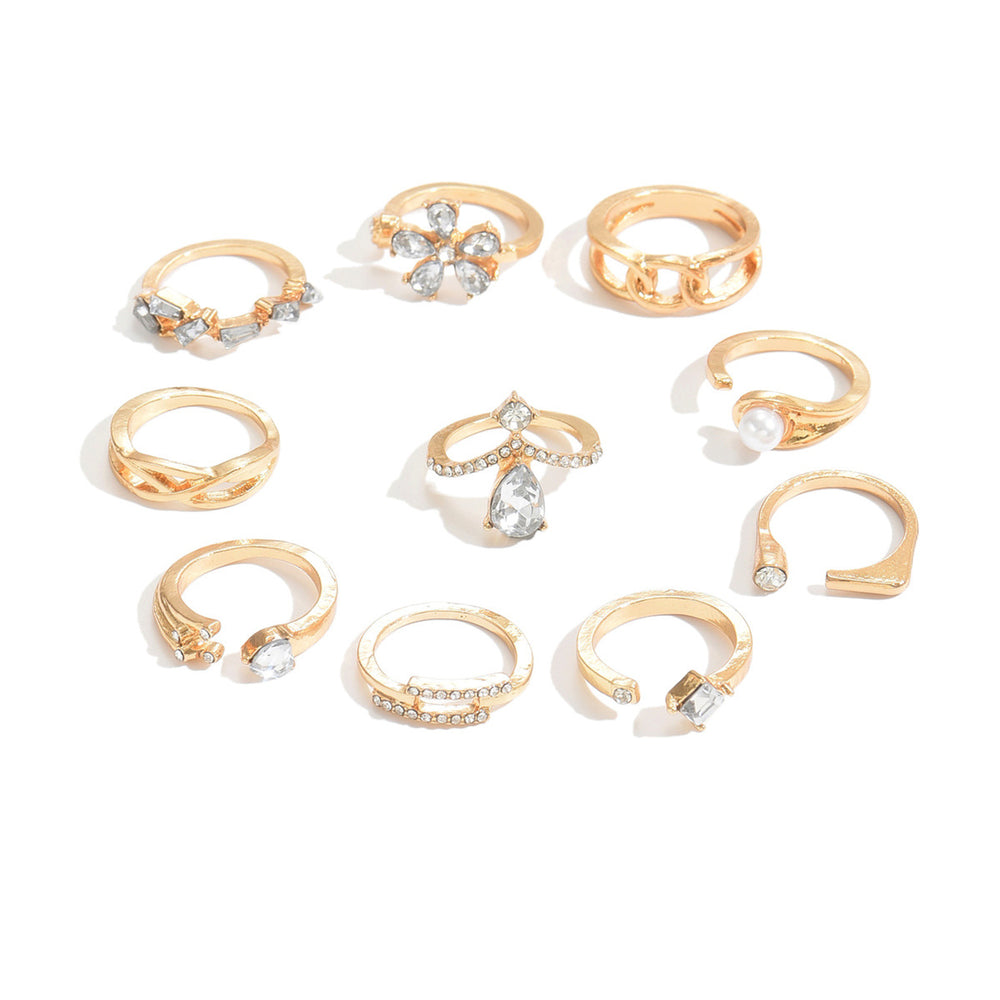 European and american cross-border luxury floral teardrop diamond ring set - unique geometric stackable knuckle rings for women