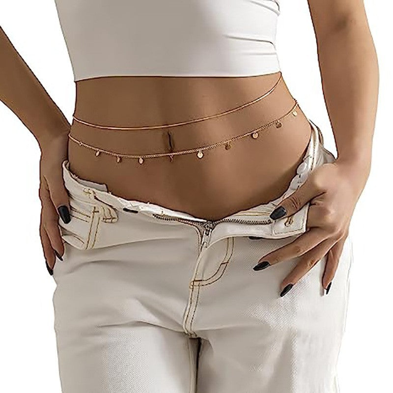European and american cross-border new navel chain multi-layer waist chain bikini body chain disc tassel simple fashion jewelry