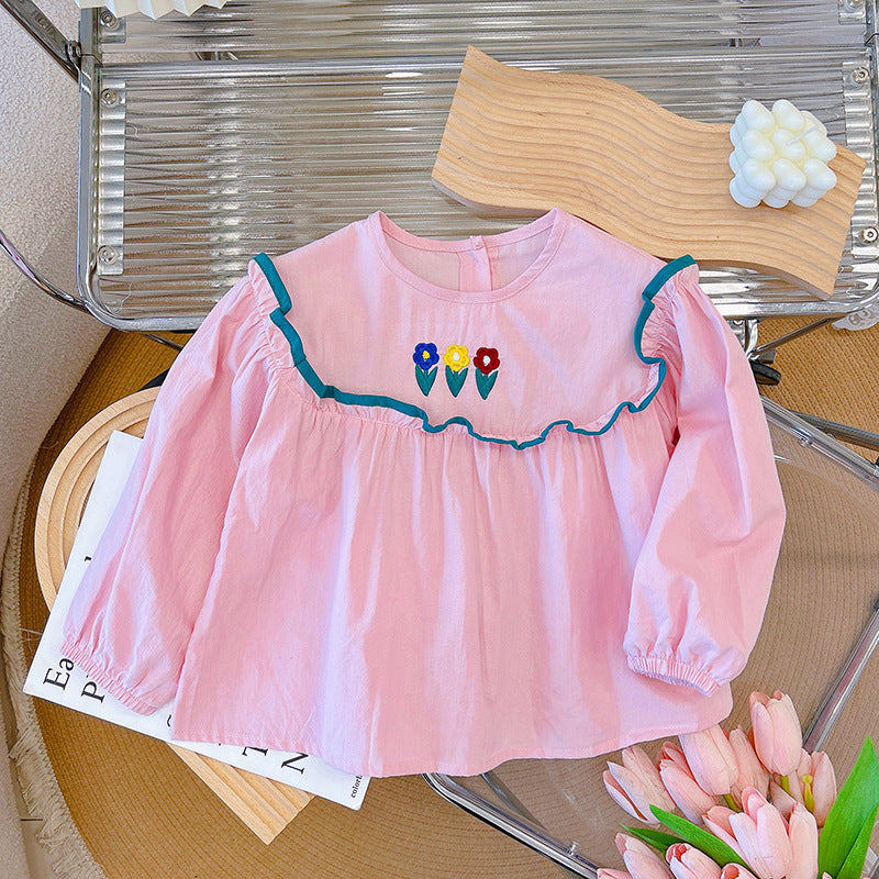 spring/autumn new collection: pure cotton girls' blouse - stylish baby doll shirt with korean-style peter pan collar for sweet girls