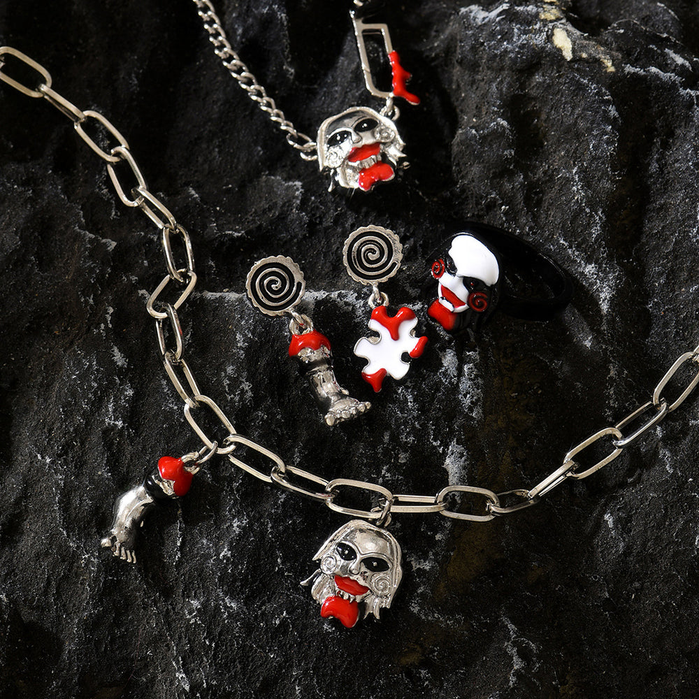 Halloween horror dark style necklace and earring set - trendy vampire bloodstained enamel ring jewelry for women