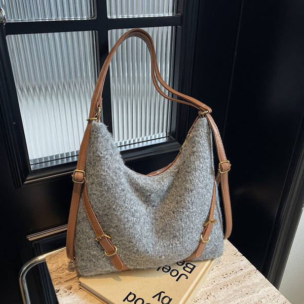 Student class leather velvet bag women's 2025 autumn and winter new large-capacity tote bag shoulder bag backpack