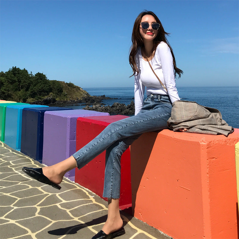 Straight-leg jeans,  new style, chic and fashionable denim cropped pants, comfortable and casual, stretchy and versatile women's jeans