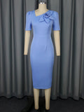 fashion 3d floral short sleeve dress - european & american style high waist bodycon party gown dress