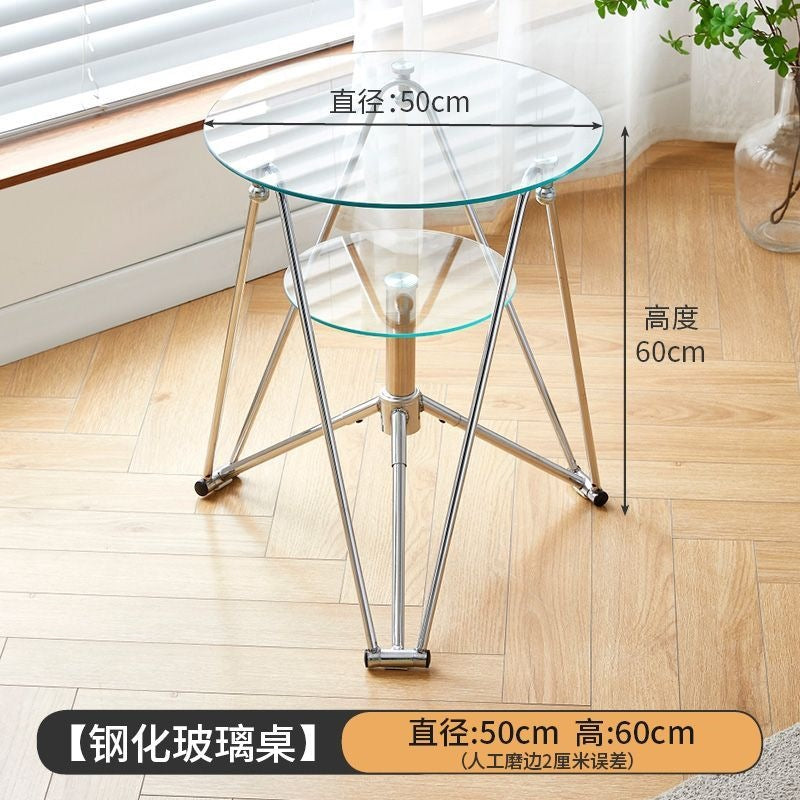 Round modern coffee table movable tempered glass living room for home round table casual tableaccessible luxury small apartment ins