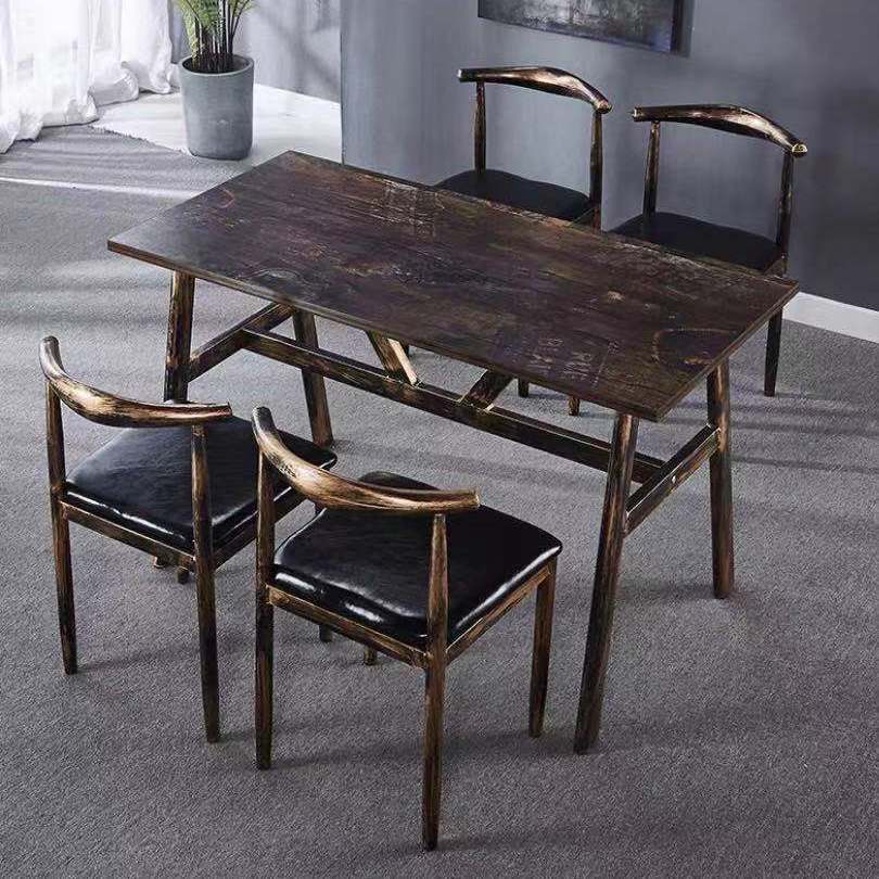 Retro dining table and chairs, hotel canteen, restaurant table, noodle shop, snack bar, barbecue hot pot restaurant, fast food table and chair combination