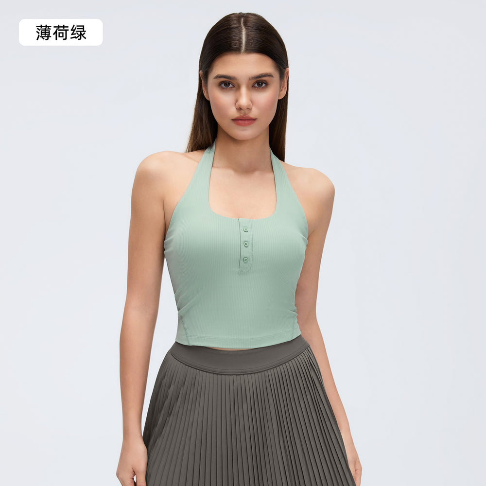 Henri collar halter vest for women with chest pad silmslimming look yoga clothes running training fitness clothes topsd26051