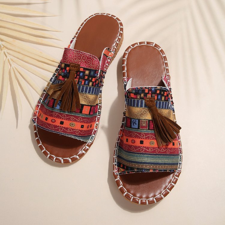 foreign trade plus size flat slippers for women,  summer new arrival, european and american style tassel beach sandals, size 43,