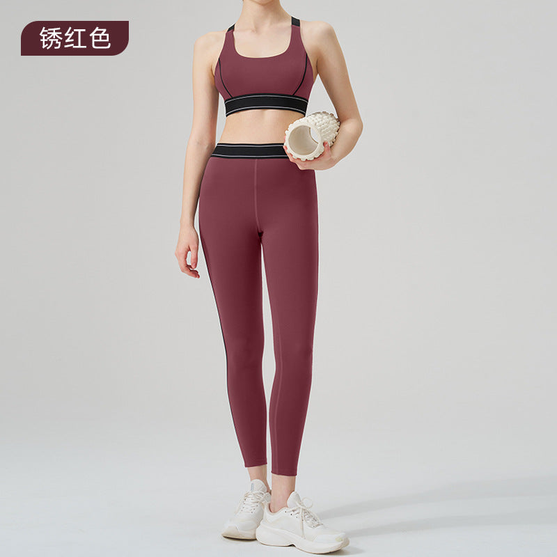 High-waisted activewear set for women - color block, open back, body-hugging, barely-there feel yoga set - running, fitness, yoga outfit with sports bra