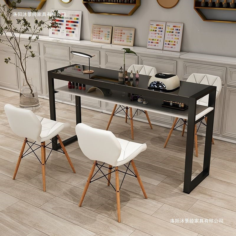 Nail art table and chair suit tempered glass workbench single double table nail art shop table casual nail art table