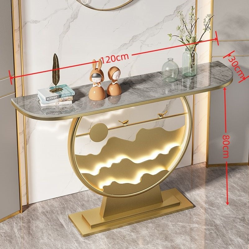 Wall-mounted console table for entryway, home, hallway, with led light strip, rock slab top, new style living room console cabinet for hallway end
