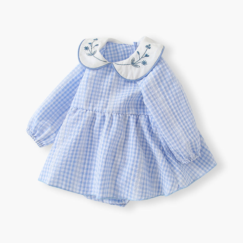 Autumn jumpsuit type a new arrival infant baby girl butt skirt doll collar embroidered plaid climbing suit
