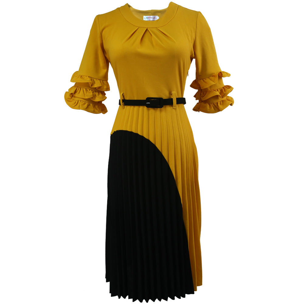 supply   african plus size women's clothing bell sleeves color matching dress one piece dropshipping