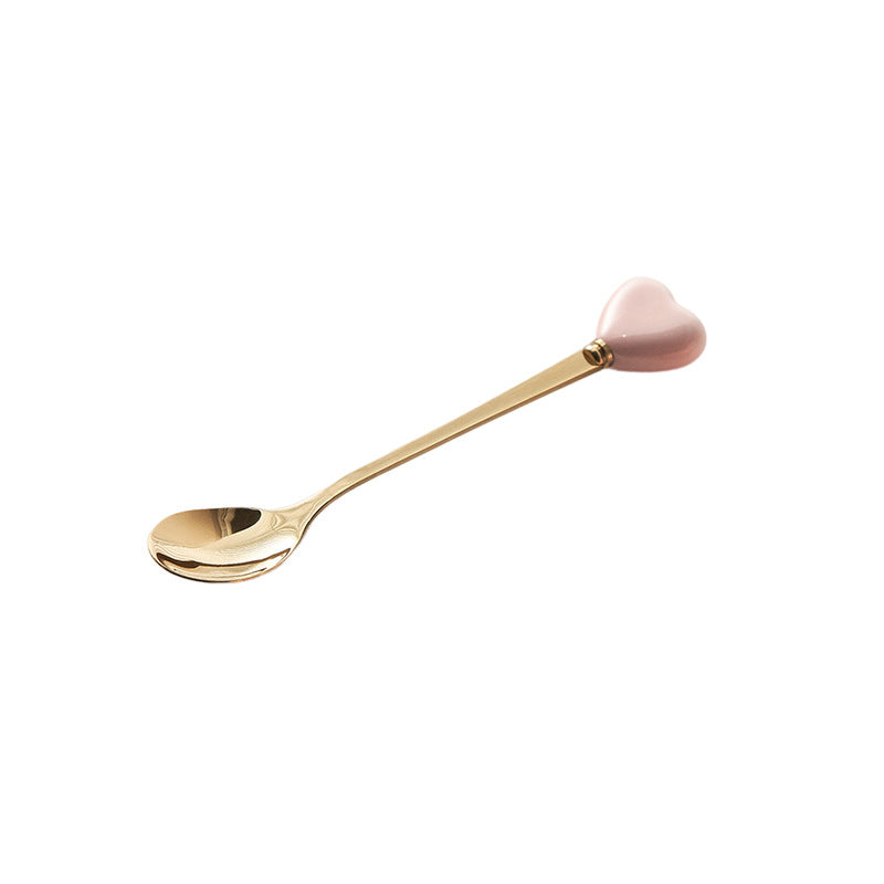 Luxury ceramic spoon stainless steel coffee spoon afternoon tea cake dessert spoon cross-border high-value small fork soup spoon