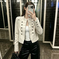cross-border fashionexportretroelegant double breasted design stand collar zipper short napoleon outwear