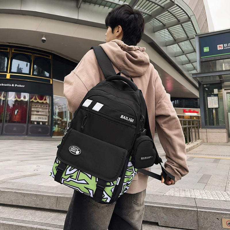 New trendy graffiti backpack - high-value anime cartoon design, large capacity, lightweight, waterproof student backpack