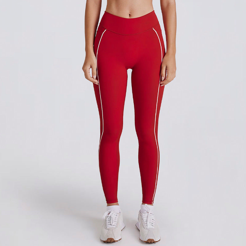 fake two-piececontrast color white striped running fitness shorts v neckhalter sports intimates bra yoga suit