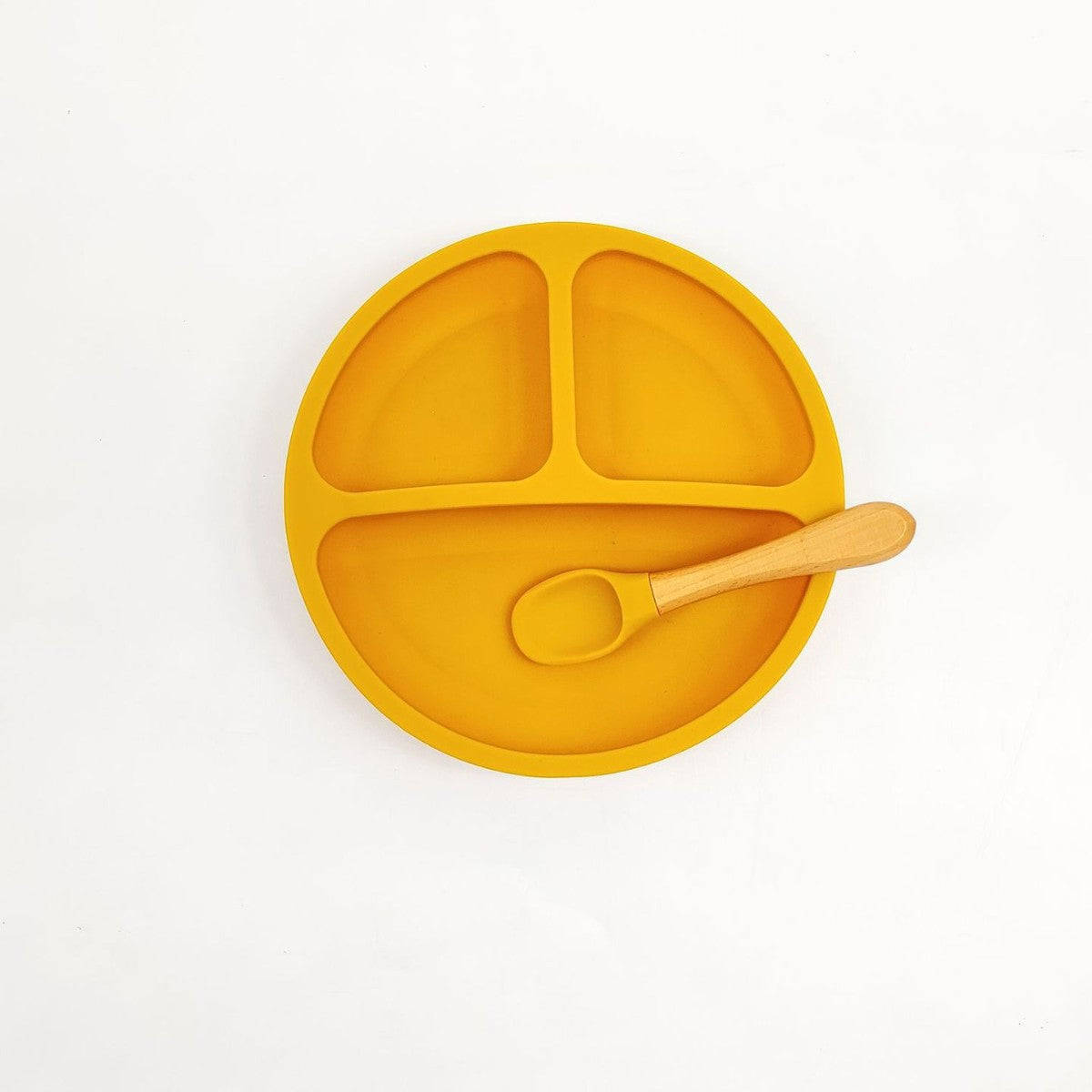Factory wholesale food grade silicone complementary food bowl fork spoon saliva pocket 4-piece set grid plate children's tableware set