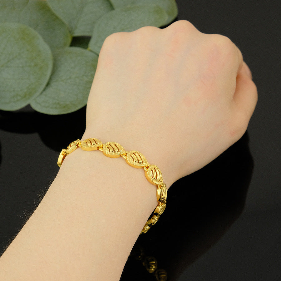 Women's leaf-shaped teardrop heart-shaped snap bracelet, geometric design bracelet, imitation gold plated 24k gold bracelet