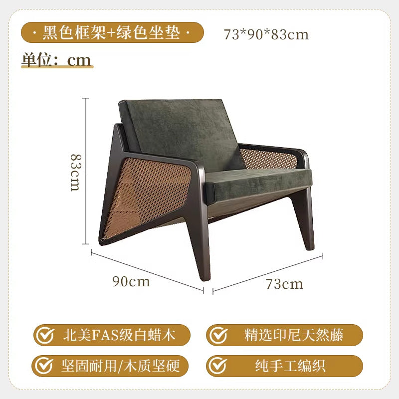 New chinoiserie chair designer rattan sofa chair wabi-sabi style single chair medieval style solid wood casual chair single chair
