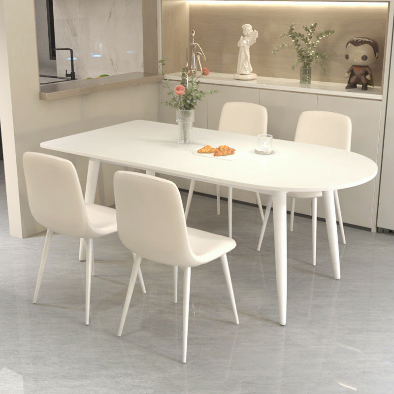 Modern minimalist light luxury table peninsula pure white rock slab dining table and chair set, home small apartment cream style dining table
