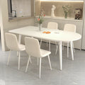 Modern minimalist light luxury table peninsula pure white rock slab dining table and chair set, home small apartment cream style dining table