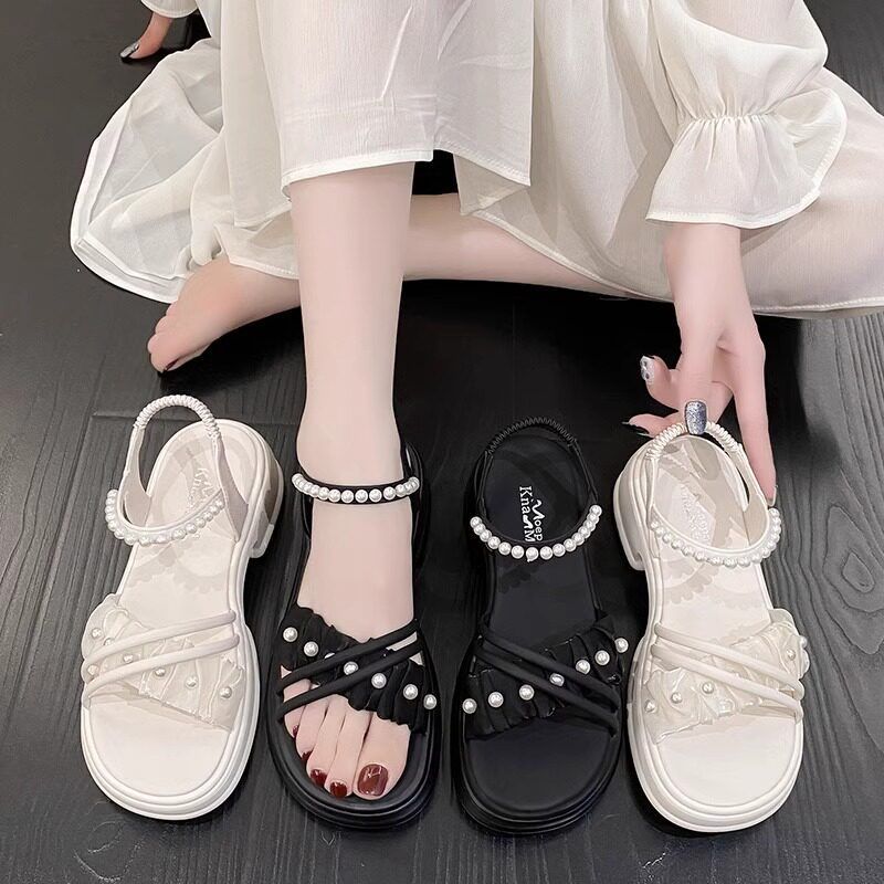 Girls' sandals: new summer  collection - stylish pearl-embellished princess sandals for girls, soft sole, perfect for students (sizes for mid-to-large children)
