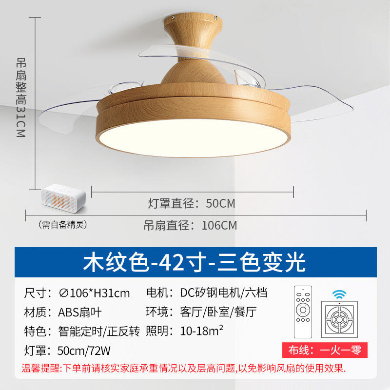 Zhongshan Lighting Fan Light 2025 New Home Living Room Invisible Ceiling Fan Light Nordic Restaurant Simple Fan Chandelier