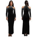 C7410 cross-border   fashion women's elegant rhinestone beaded sleeveless sexy dress