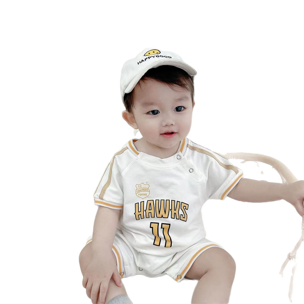 Newborn infant romper short sleeve pullover unisex baby loose fit fashion sports jumpsuit outing crawling suit