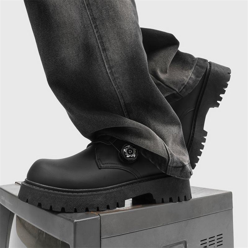 Men's leather dress shoes: spring casual retro chunky platform derby shoes, british style black wide fit trendy shoes